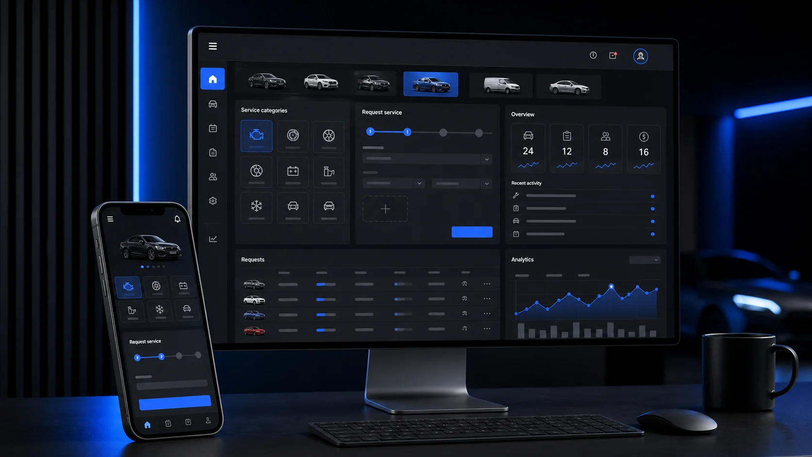 Концепция интерфейса платформы AutoSyndicate на desktop и mobile